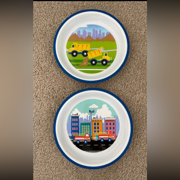 Playtex Other - VGC Lot of 2 Playtex Deep Dish Plates Non-Slip Melamine Baby Toddler Trucks
